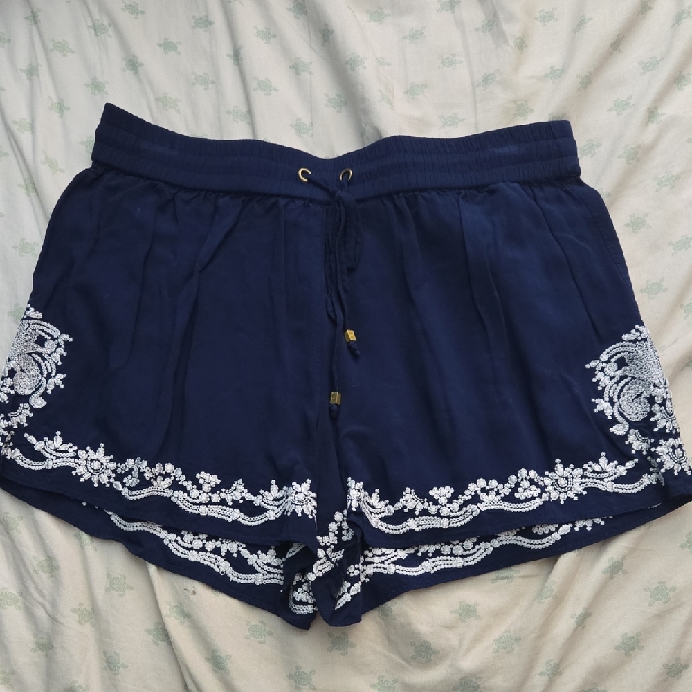 Navy Blue Embroidered Women's Shorts